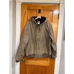 Carhartt J130 DES Duck Active Jacket Hooded Workwear Coat Brown Large Trashed